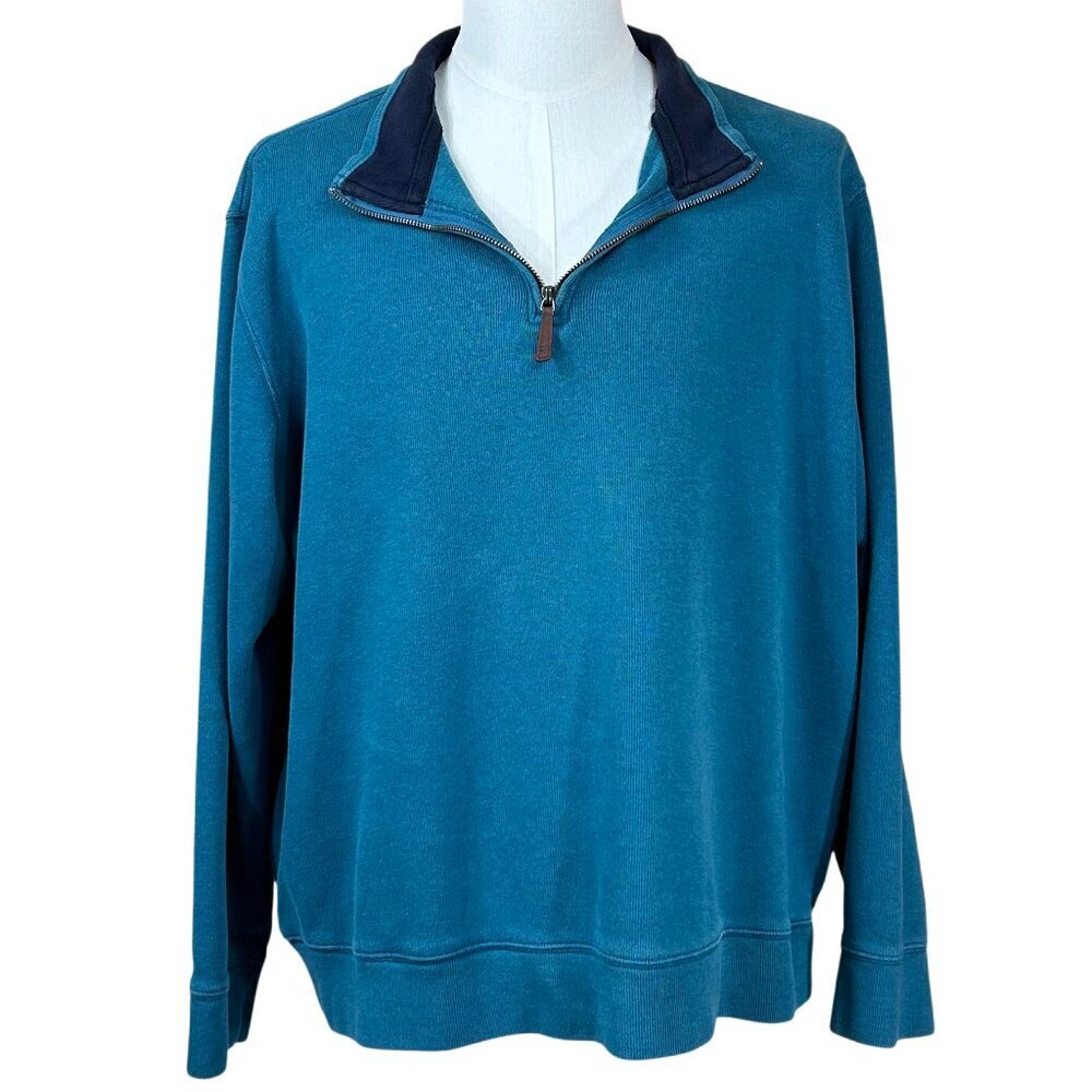 Lands' End Men's Blue 1/4 Zip Cotton Pullover Sweater Size XXL